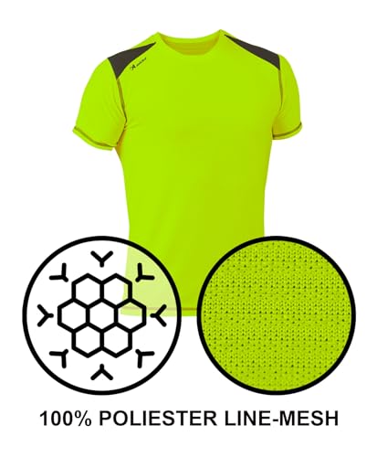 ASIOKA 182/17 Camiseta técnica combinada Unisex para Adultos de m/Corta, Verde flúor/Marengo, L