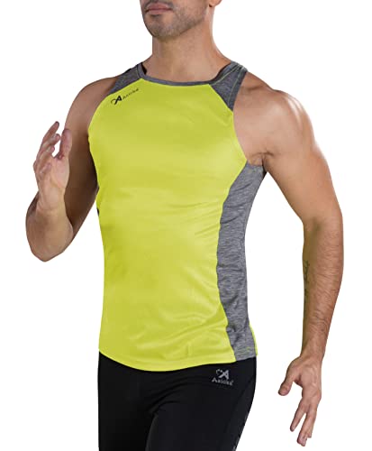 ASIOKA 55/13 Camiseta Deportiva Tirantes Hombre, Camiseta de Running para Hombre, Camiseta técnica de Tirantes, Color Amarillo Fluor, S