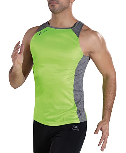 ASIOKA - Camiseta Deportiva Tirantes Hombre - Camiseta de Running para Hombre - Camiseta técnica de Tirantes - Color Verde Fluor, XL, Elba