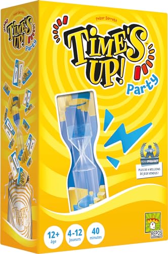 Asmodee - Repos Production - Time's Up Party (con Reloj de Arena Gigante) - Juegos de Mesa - Juegos de Cartas - Juegos de Ambiente - Juegos para Adultos y niños a Partir de 12 años - 4 a 12 Jugadores