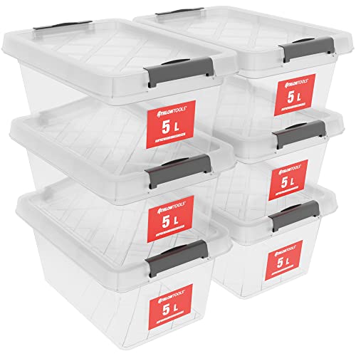 ATHLON TOOLS 6 cajas de almacenamiento de 5 L con tapa, aptas para alimentos, clips de cierre, caja de plástico 100% transparente, cajas de ropa apilables