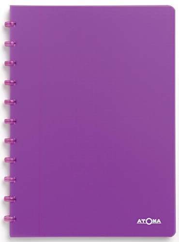 Atoma - Cuaderno A4 con anillas - Cuadrilado de 5 x 5 mm con margen - 72 hojas desmontables (144 páginas) - Cubierta de polipropileno reciclable - Púrpura transparente