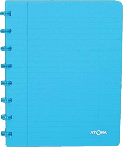 Atoma – Cuaderno A5 con anillas – Liné de 8 mm con margen, 72 hojas desmontables (144 páginas) – Manta de polipropileno reciclable – Turquesa transparente