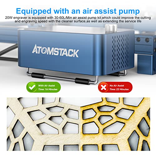 ATOMSTACK A20 Pro Grabador Laser 130W con Air Assist Dos Cilindros, Máquina de corte por láser de 20W, 300W CO2 Efecto láser Máquina de grabado láser CNC totalmente metálica, Phone App/Win/Mac