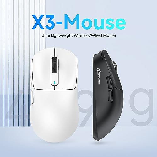 ATTACK SHARK X3 49g SUPERLIGHT Mouse, PixArt Gaming Sensor, BT/2.4G Wireless/Wired, 6 DPI ajustable hasta 26000, 200Hrs Battery, G502, Office Mouse para Win11/Xbox/PS/Mac (Blanco)