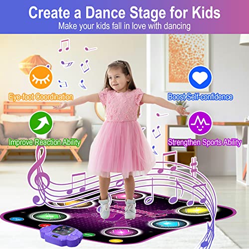 Aucrsozk Niños Alfombra de Baile para 3 4 5 6 7 8 9 10+ Años Niña con Bluetooth, Musical Alfombra para Bailar con 6 Flechas, 5 Modos Alfombrilla Manta de Baile y Suave Material