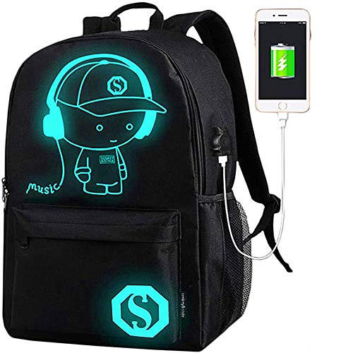 AukCherie Anime Galaxy Mochila Luminosa, Mochila Escolar con Puerto de Carga USB Daypack Ambulante Bolso de Escuela de Hombro Bolsa para portátil para niños y niñas