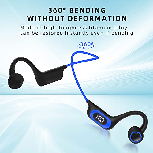 Auriculares Bluetooth de conducción ósea, auriculares deportivos con micrófono,ranura para tarjeta TF auriculares a prueba de sudor para exteriores, correr, ciclismo, conducción, gimnasio (Azul)
