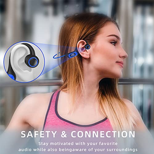 Auriculares Bluetooth de conducción ósea, auriculares deportivos con micrófono,ranura para tarjeta TF auriculares a prueba de sudor para exteriores, correr, ciclismo, conducción, gimnasio (Azul)