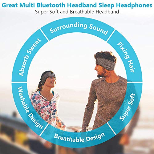 Auriculares para Dormir, unisex, Auriculares inalámbricos con Banda para la Cabeza V5.0 Bluetooth, Altavoces estéreo HD ultradelgados incorporados, Adecuado para sueño Lateral/Deportes/Yoga/Relajación