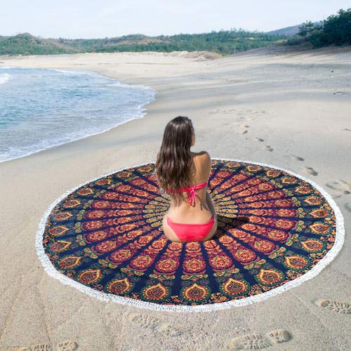 AVA Collections Tapiz redondo grande de algodón con diseño de mandala para playa, tapete Yaga para meditación y picnic [72 pulgadas] (H)