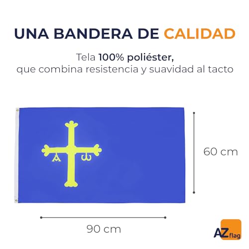 AZ FLAG - Bandera Principado De Asturias - 90x60 cm - Bandera Asturiana 100% Poliéster con Ojales de Metal Integrados - 50g - Colores Vivos Y Resistente A La Decoloración