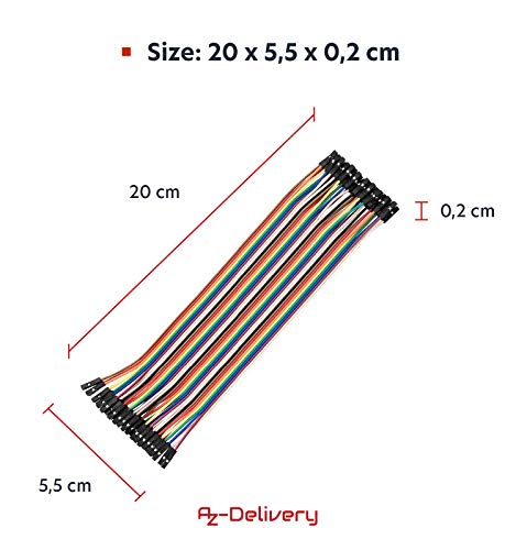 AZDelivery Jumper Wire Cables de Puente 20 cm 3 x 40 pcs Cada uno Macho-Hembra/Macho-Macho/Hembra-Hembra Compatible con Arduino y Raspberry Pi Breadboard con E-Book Incluido! (120 pcs)