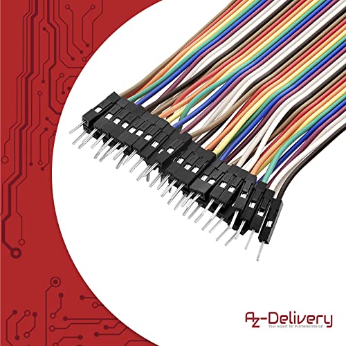 AZDelivery Kit Cables de Puente Jumper Wire 40 piezas 20 cm M2M pines macho macho compatible con Arduino y Raspberry Pi Breadboard