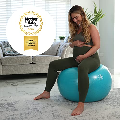 BABYGO Ejercicio Pelota Embarazo Sentado Pelota Oficina Embarazada Yoga Pezziball | Incluye Libro de Embarazo para Parto y Fitness | Pezziball Anti-Estallido 1000kg | 65cm Turquesa