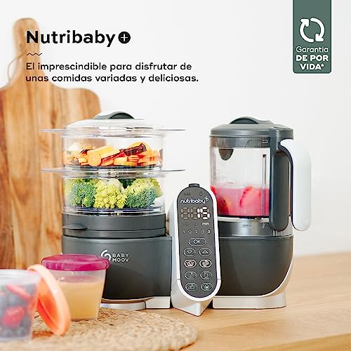 Babymoov Nutribaby(+), Robot Multifunción 6 en 1, Vaporera, Batidora, Gran Capacidad para el Bebé, Óptimo para la Cocina por Lotes, Gris
