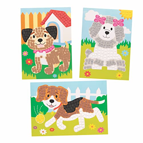 Baker Ross FE582 Kits Mosaicos de Perro - Paquete de 4, mosaicos de artes y manualidades, kits de mosaicos para niños, actividades creativas para niños