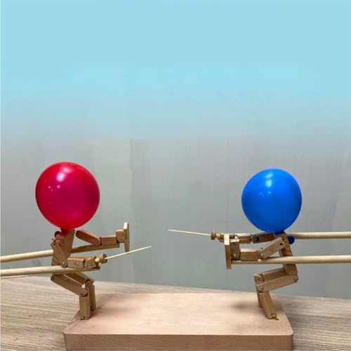 Balloon Bamboo Man Battle - 2024 Nueva Marioneta De Esgrima De Madera Hecha A Mano, Juego De Lucha De Robots De Madera para 2 Personas, Luchador De Madera con Cabeza De Globo,-100Pcs Balloons