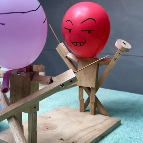 Balloon Man Battle, 2024 marionetas de esgrima de madera hechas a mano, con 50 globos, juego de mesa de destreza de mano para ejercicio, lucha de globos de ritmo rápido, juegos de fiesta de golpear un