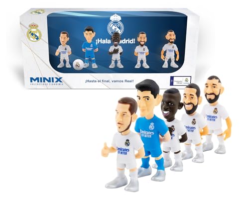 Bandai - MINIX - Pack 5 Muñecos Real Madrid CF: Courtois, Bellingham, Modric, Carnavinga y Vinicius - Ideal para Tartas o Fans - 7 cm