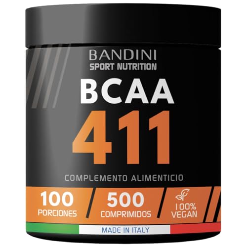 Bandini® BCAA 4.1.1 500 comprimidos, Aminoácidos ramificados bcaa 4.1.1, L-Leucina, L-Isoleucina, L-Valina con Vitamina B1 y B6, Vegano, Complemento Alimenticio Pre y Post Entrenamiento