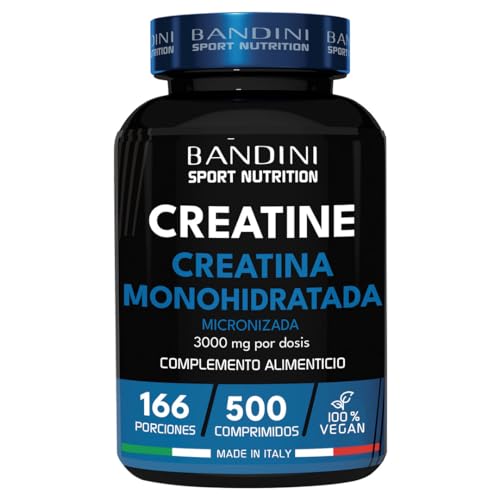 Bandini® Creatina Monohidratada Micronizada SIN MERCURIO 500 Comprimidos (3000 mg por dosis) - Suplemento de Entrenamiento y Pre-Entrenamiento 100% Vegan - Monohidrato de Creatine Micronizado Puro