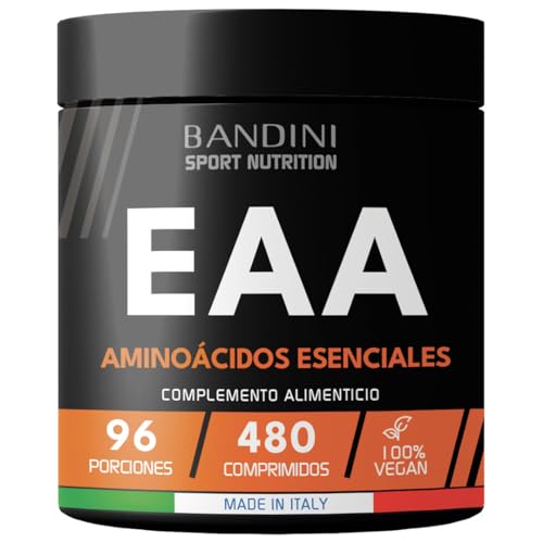 Bandini® EAA Aminoácidos Esenciales 480 TABLETAS - Con 9 Aminoácidos Esenciales Intra Pre y Post Entrenamiento - Promueve el crecimiento y la recuperación muscular - Vegano y sin azúcar