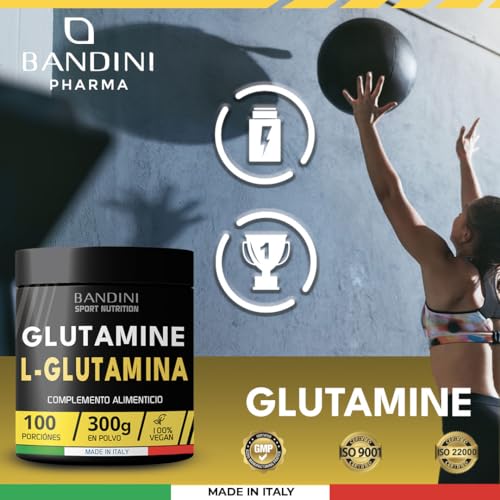 Bandini® L-Glutamina Pura Kyowa® Quality en Polvo - Aminoácido útil para el Ejercicio de Alta Intensidad - Suplemento que Potencia la Masa Muscular - Glutamina POWDER 100% Vegana - Envase de 300 g