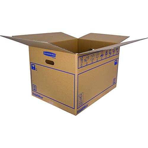 Bankers Box 6208301 Pack 10 Cajas de Cartón con Asas para Mudanzas, Almacenaje y Transporte Ultrarresistentes, Canal Simple Reforzado, 32 Litros, Marrón, 43 x 30 x 25 cm