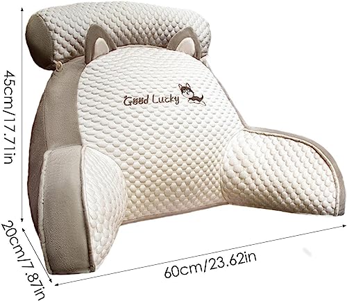 BaoT8YLu - Almohada de lectura de cama, 2 en 1 para sentarse en la cama, almohada de sofá multifuncional con reposabrazos, confort y ergonomía, cojín de cuña para sofá cama