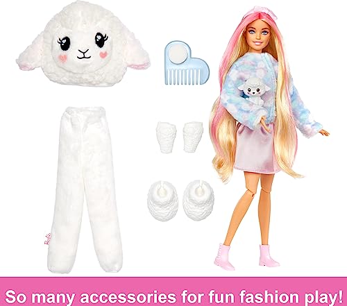 Barbie Cutie Reveal Camisetas Cozy Oveja Disfraz revela una muñeca articulada con mascota y accesorios sorpresa de moda, juguete +3 años (Mattel HKR03)