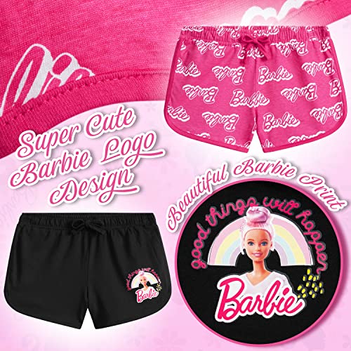 Barbie Pantalon Corto Niña, Pantalones Cortos 100% Algodón, Pack de 2 Shorts para Niña De 3-14 Años (Rosa/Negro, 3-4 años)
