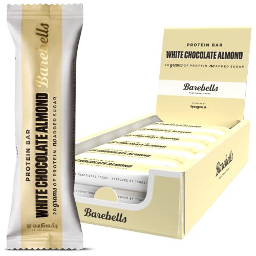 Barebells - Barritas Proteína - 20g Proteína x Barrita - Baja en azúcar y Calorías - Sin Aceite de Palma - White Chocolate Almond - Pack de 12 Barritas x 55g