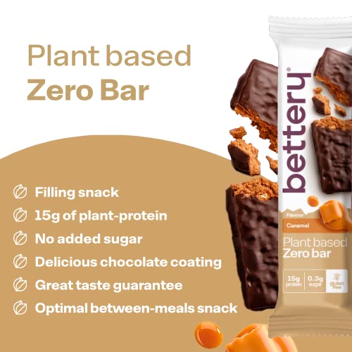 Barrita de proteína Bettery Zero - Caramel - 15g de proteína, low-sugar, plant-based, gluten-free, palm oil free - 12 x 55g