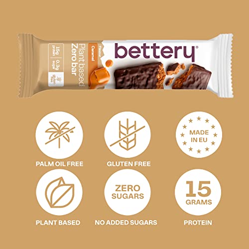 Barrita de proteína Bettery Zero - Caramel - 15g de proteína, low-sugar, plant-based, gluten-free, palm oil free - 12 x 55g