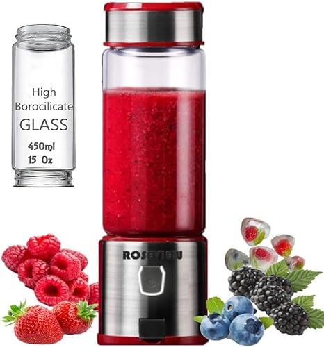 Batidoras de vidrio licuadora mezcladora mejor batido para batidos batidos individuales mini pequeños jugos de frutas portátiles jarra de vidrio licuadora trituradora de hielo (Acero rojo)
