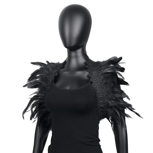 BBOHSS El Chal de plumas femeninas decora la fiesta de carnaval de Halloween gótico punk con el complemento de Chal de moda del baile (Negro)