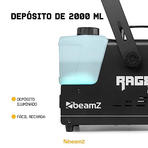 BeamZ Rage 1000 - potencia de1000 W, depósito de 2 litros, 2 mandos a distancia, 1 inalámbrico y otro con cable de 3m, caudal de 123 m3/min de humo por minuto, tiempo de calentamiento de 4 minutos
