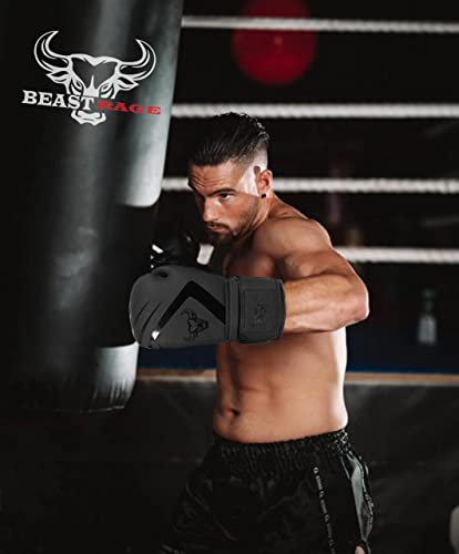 BEAST RAGE Guantes de Boxeo Cuero Muay Thai Entrenamiento Hide Kickboxing MMA Saco Manoplas de Boxeo Bolsa Combate Boxing Gloves para Sparring Fitness Mitts Artes (14 OZ)
