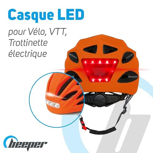 BEEPER Me134l-o Casco con LED Delantero y Trasero, Bicicleta de montaña, Patinete eléctrico, Unisex, Naranja, Large