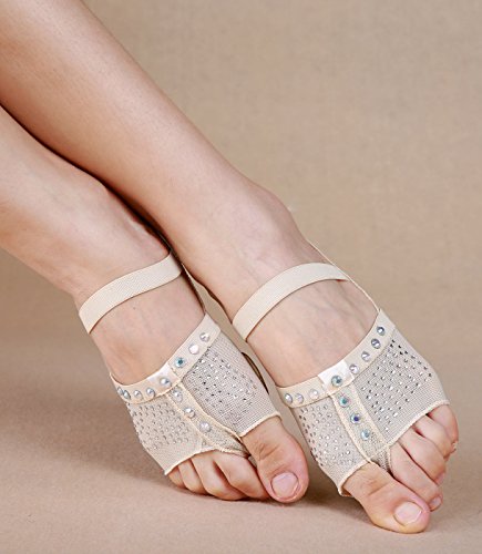 BELLYQUEEN Zapatos Danza del Vientre Calcetines Antideslizantes para Yoga Ballet Baile Descalzo con Adorno Diamante - Beige L 38-39