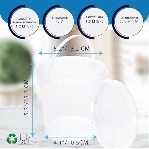 BenBow Cubo con tapa - seguro para alimentos, estable, hermético - cubo de plástico con asa - vacío, 10 piezas Transparente 1 litro