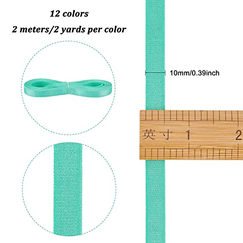 BENECREAT 26yards 12 colores sujetador de felpa banda elástica de poliéster satén banda elástica de goma para coser tirantes de sujetador lencería, fabricación de correas de hombro, 10 mm de ancho
