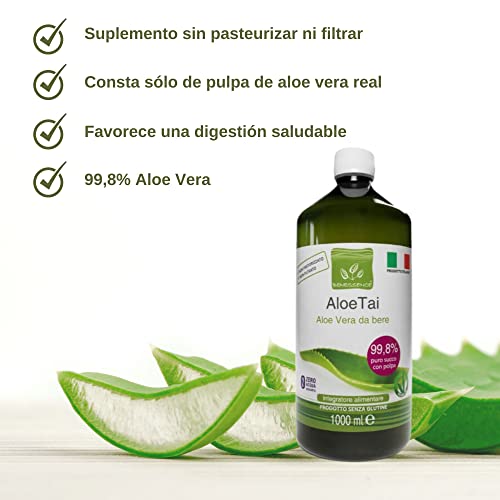 Benessence - Jugo y pulpa de Aloe Vera Líquido para beber, sin pasteurizar y sin filtrar, Salud digestiva - 1L
