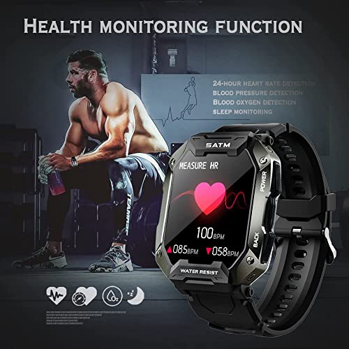 Bengux smartwatch Hombre,Reloj Inteligente Hombre,5ATM Impermeable 1.72" Pantalla con Monitor de Sueño Monitores Oxígeno Sanguíneo Presión Arterial Frecuencia Cardíaca para Android iOS
