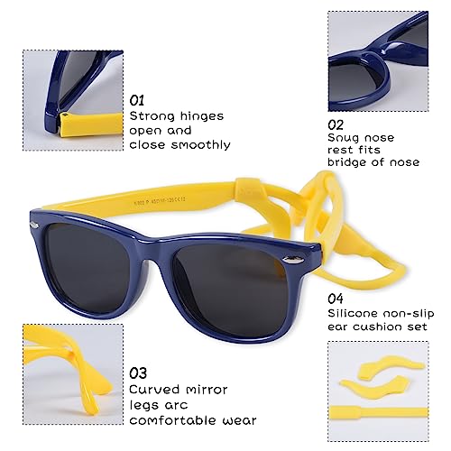 besbomig Clásicas Gafas de Sol Polarizadas para Niño Niña con UV 400 Protección Montura Rectangular y Flexible Gafas de Sol Infantiles para Niños de 3 a 12 Años
