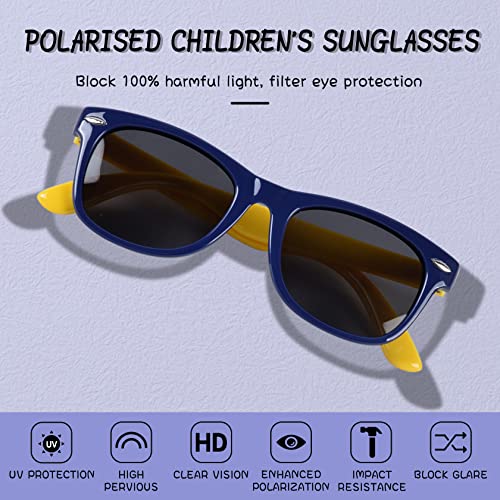 besbomig Clásicas Gafas de Sol Polarizadas para Niño Niña con UV 400 Protección Montura Rectangular y Flexible Gafas de Sol Infantiles para Niños de 3 a 12 Años