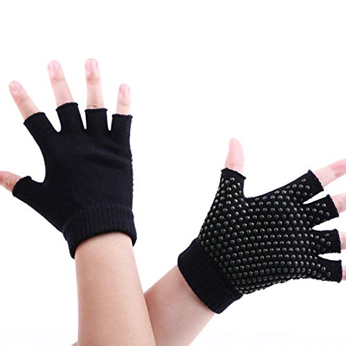 BESPORTBLE 1 Pair Non- Slip Half Finger Knit Gloves Exercise Yoga Accessories Workout Gloves Yoga Gloves for Fitness (Black)