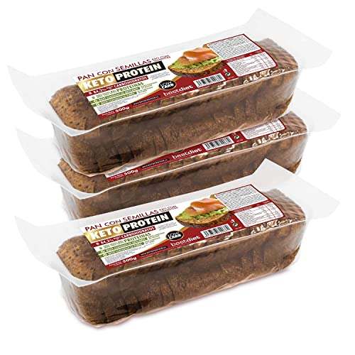 Bestdiet Pan de Molde Proteico Keto Sin Azucar Añadido, Rico en Fibra y Proteínas, con Semillas, Pack 3 barras de 500g