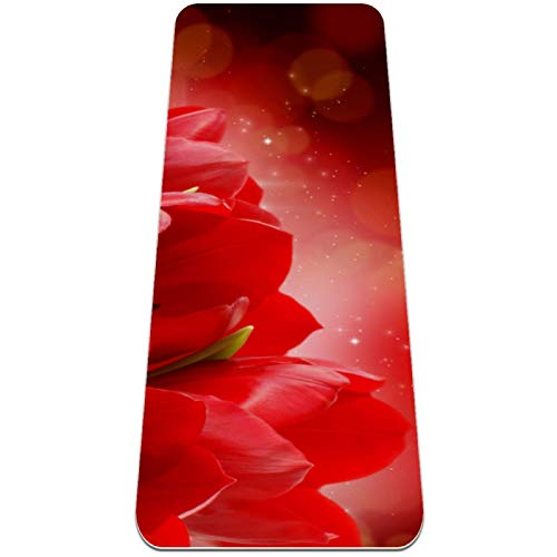 BestIdeas Esterilla de yoga con tulipanes rojos y flores para el día de la madre para yoga, pilates, ejercicio de suelo para hombres, mujeres, niños, niños, principiantes, diseño antideslizante